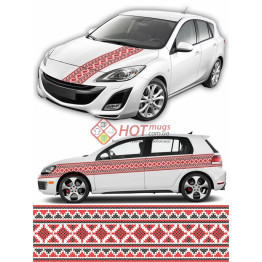 Наклейка на авто вышиванка. Красная с черным. 30см х 400 см