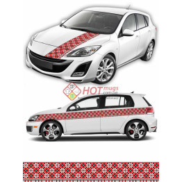 Наклейка на авто вышиванка. Красная с черным. 25см х 400 см