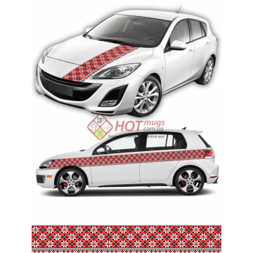 Наклейка на авто вышиванка. Красная с черным. 25см х 400 см