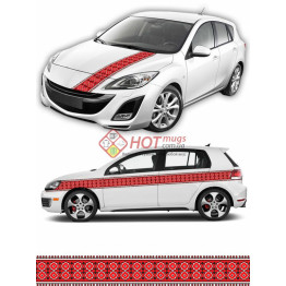Наклейка на авто вышиванка. Красная с черными вставками. 24см х 400 см