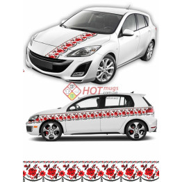 Наклейка на авто вышиванка. Красная с черным. 16см х 400 см, цветы.