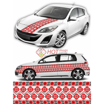 Наклейка на авто вышиванка. Красный и черный цвет. 30см х 400 см 