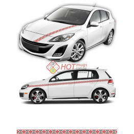 Наклейка на авто вышиванка. Красная с черным. 5см х 400 см. Тонкий орнамент