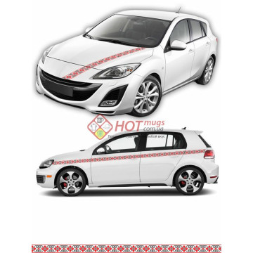 Наклейка на авто вышиванка. Красная с черным. 5см х 400 см. Тонкий орнамент