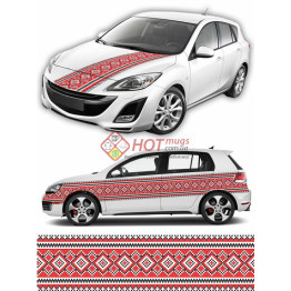 Наклейка на авто вышиванка. Красная с черными вставками. 26см х 400 см
