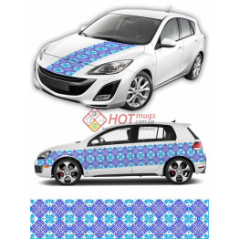 Наклейка на авто вышиванка с цветами. Синие цвета. 20см х 400 см. Оригинальный узор.