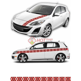 Наклейка на авто вышиванка. Красная с черным. 10см х 400 см